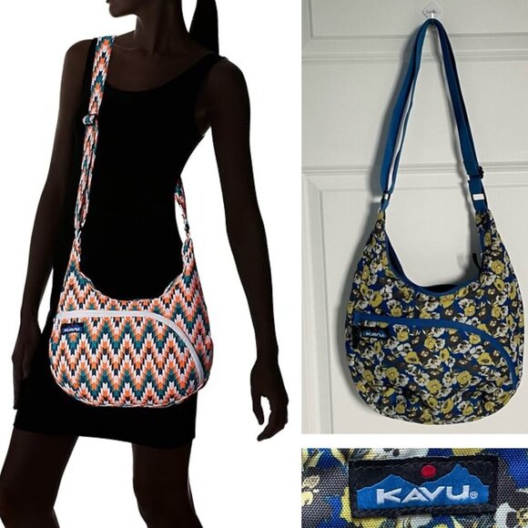 KAVU Sydney Blue/Yellow Floral Satchel Crossbody Shoulder Bag - 35969 - Picture 1 of 14
